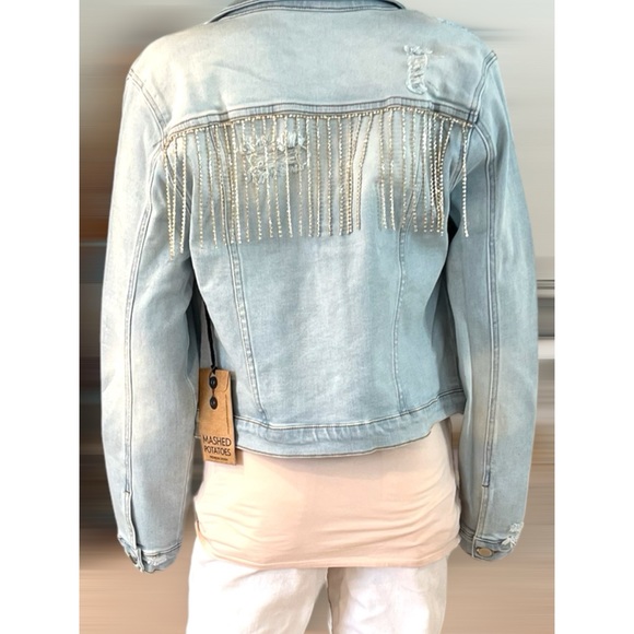 Super cute rhinestone fringe jean jacket S M L - Picture 3 of 7